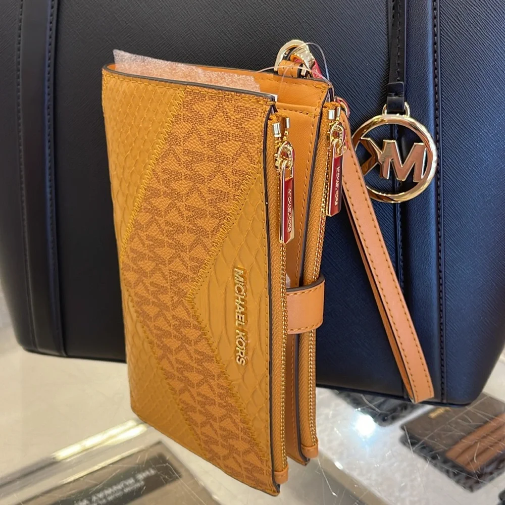 MICHAEL KORS JST LG DOUBLE ZIP WRISTLET WALLET PHONE HOLDER Cider Multi NWT